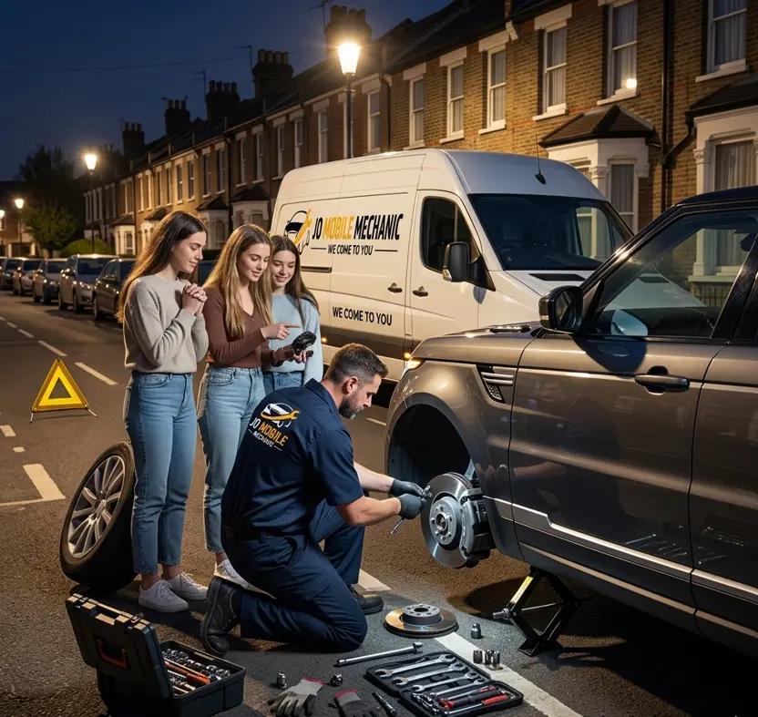 JO Mobile Mechanic providing doorstep car repair service in Reading with a professional mechanic fixing a vehicle at home driveway