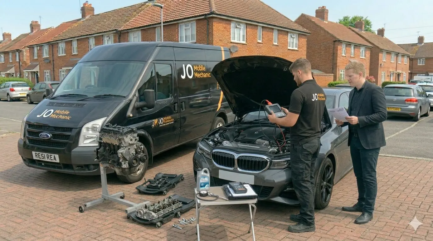 Mobile mechanic in Reading performing vehicle diagnostics to prevent costly car repairs and breakdowns