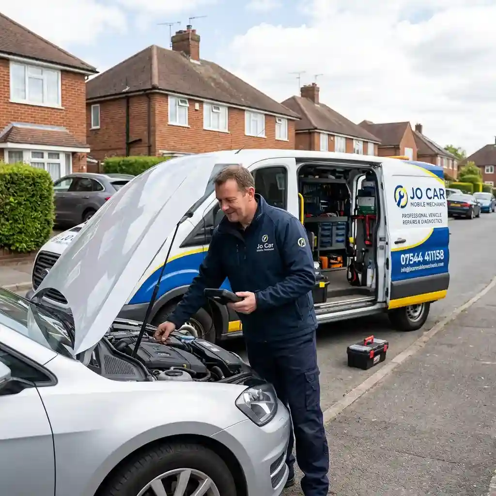 Reliable mobile mechanic Reading repairing a vehicle at a customer's location.