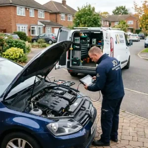 Reliable mobile mechanic Reading repairing a customer's car at home in Reading.
